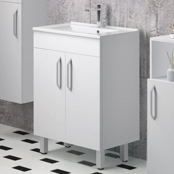 Meuble De Salle De Bain Vasque Meuble Sous Vasque Sur Pieds 2 Portes 60cm Blanc Cdiscount Maison