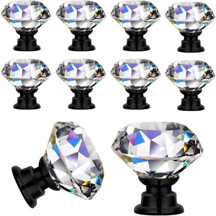 Revesun 8 pièces coloré Forme Diamant en verre cristal Bouton tiroir armoire placard poignée de porte Tirer 