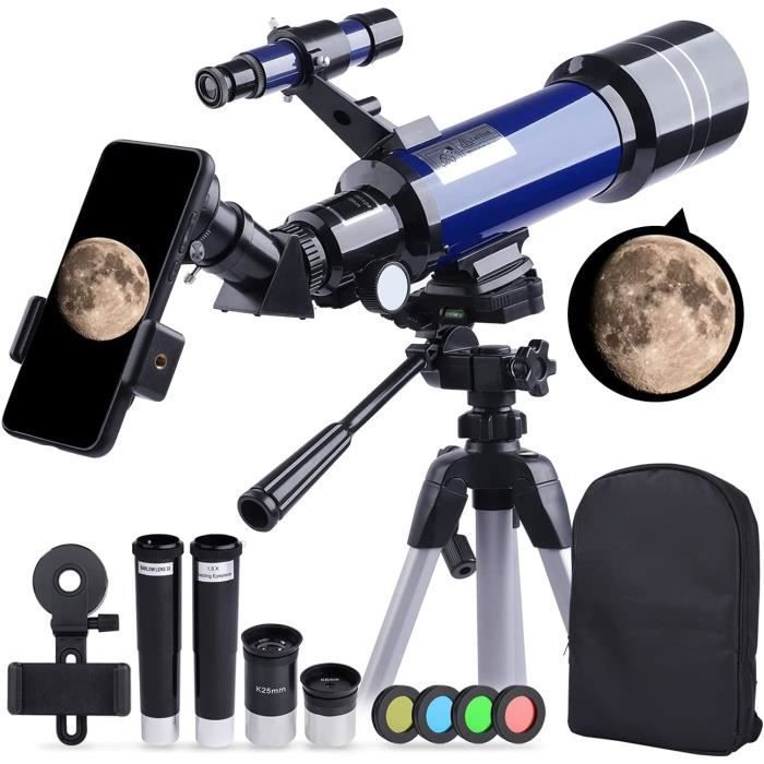 Télescope astronomique pour Adultes, réfracteur HD 70 mm 16X-200X, télescope astronomique 400 mm avec trépied réglable, Sac à [6]