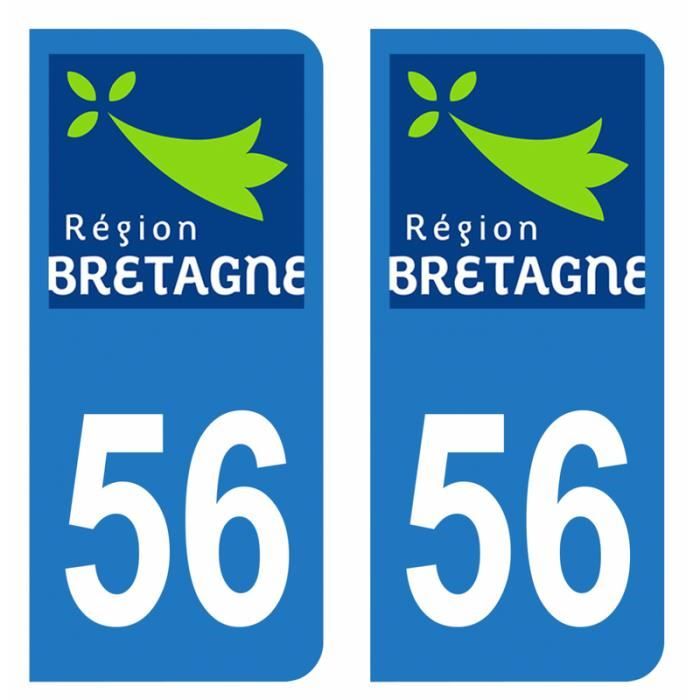 Autocollant Plaque d'immatriculation Voiture 56 Carte Bretagne Noir