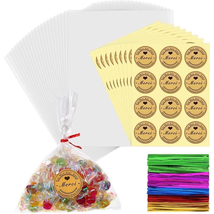 100 Sachets En Cellophane OPP Transparents 8x12 Cm - Pour Bonbons, Sucettes, Biscuits - Non Auto-Adhésifs - Emballage Alimentaire