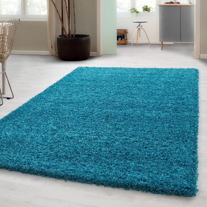 D'un épais Tapis Langflor Shaggy unicolore uni pas cher bleu turquoise 5 cm florhöhe D'un épais Tapis Langflor Shaggy unicolore uni pas cher bleu turquoise 5 cm florhöhe