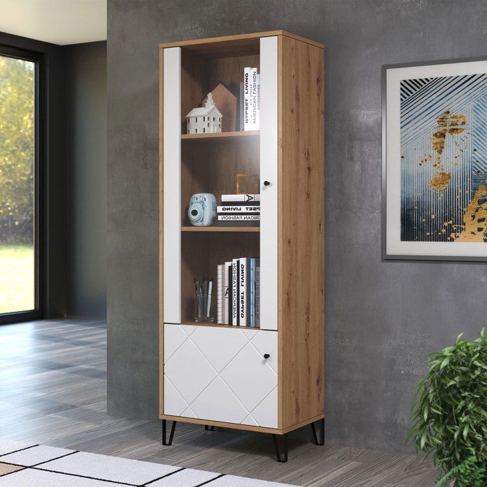 trendteam smart living Vitrine tactile 2 portes Décor chêne artisanal, blanc mat.