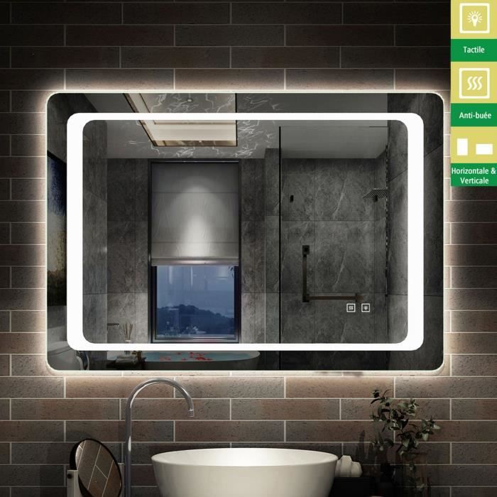 Miroir Pour Salle De Bain Illumination Led Double Touche Tactile Eclairage Integre Avec Anti Buee Lumiere Blanche Froide Cdiscount Maison