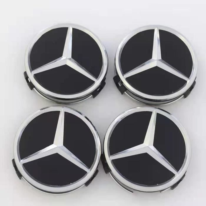 4 x centres de roue Noir Trident 75mm Mercedes Benz ABS cache moyeu emblème logo