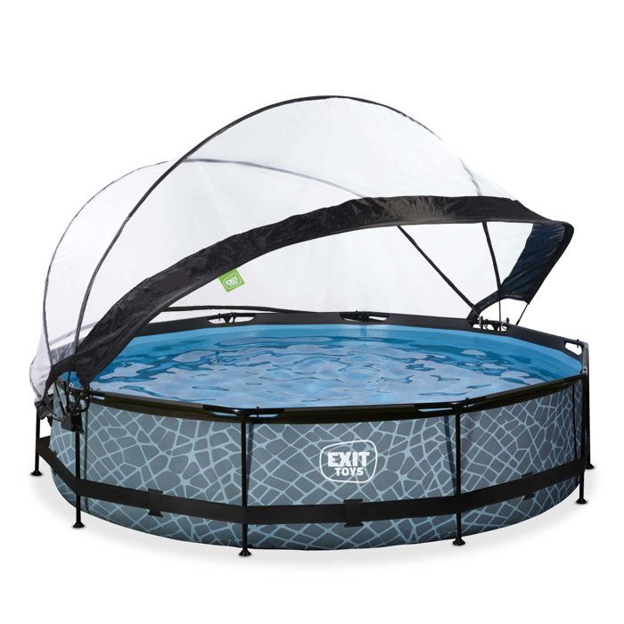 Piscine diametre 360x76cm (12v) stone grise + boitier