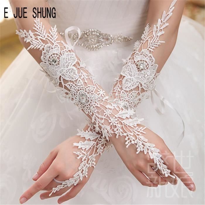 Ivoire Gants De Mariage Blancs Ivoire Longs Doigts En Dentelle