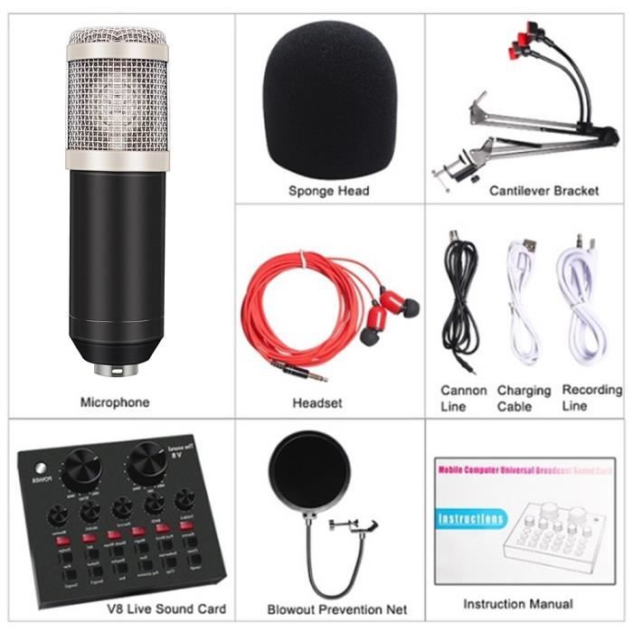1 microphone-Microphone de karaoké filaire portable, condensateur