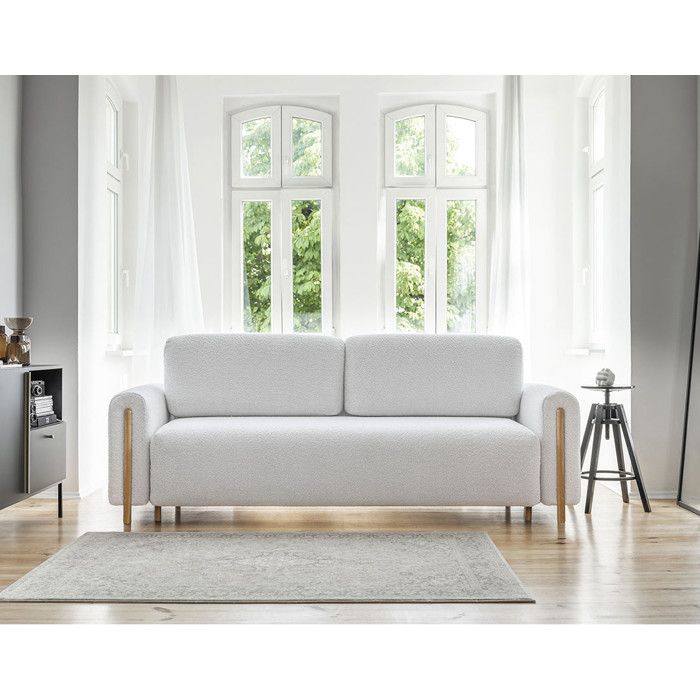 Glendale - canapé droit 3 places - convertible avec coffre - en tissu bouclette - Blanc