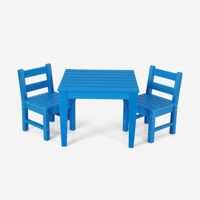 COSTWAY Ensemble de Table et Chaises pour Enfants pour Intérieur / Extérieur Table pour Manger, Etudier et Jouer Bleu
