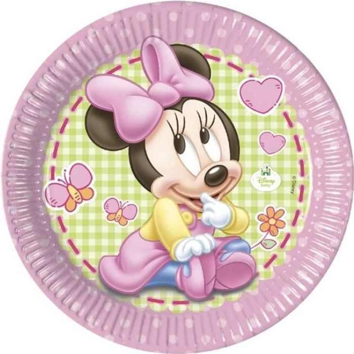 8 Assiettes 23 Cm Baby Minnie Rose Fuchsia Cdiscount Maison