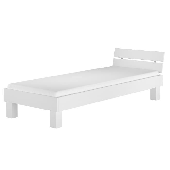 lit simple moderne en hêtre massif blanc - erst-holz - 100x200 cm - sommier à lattes en bois et matelas