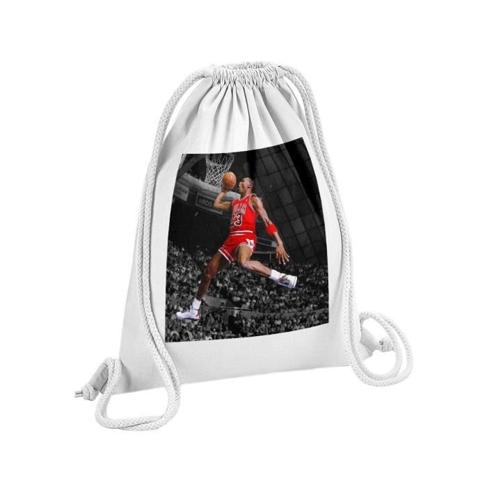 Sac de Gym en Coton Blanc Michael Jordan Gros Dunk Chicago Bulls Basketball GOAT 12 Litres