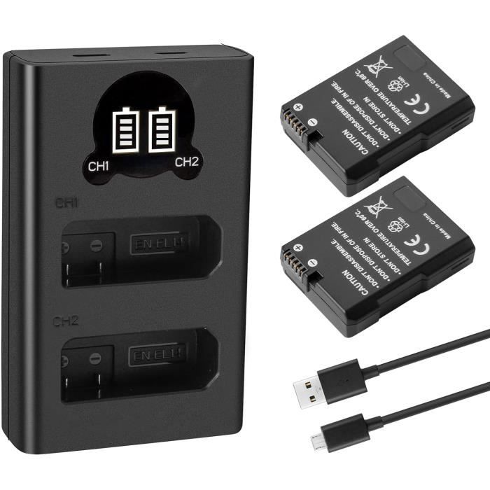 2 Batteries de Rechange pour Nikon EN-EL14 EN-EL14a 1500mAh avec Chargeur et Câble micro-USB
