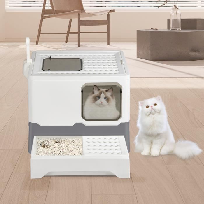 Meilleurs prix pour Bac à litière pliable pour chat - HOMEWELL - Taille L - Gris et blanc