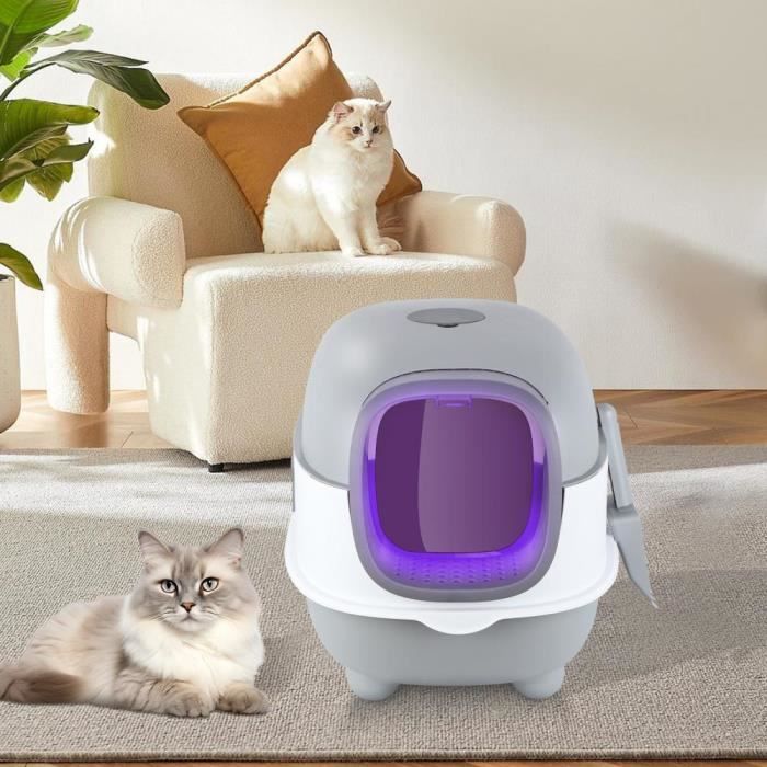 Meilleurs prix pour Bac à Litière pour Chat - YIYI - Maison de Toilette - 56x39x40 cm - Gris - Grand espace pour chats obèses