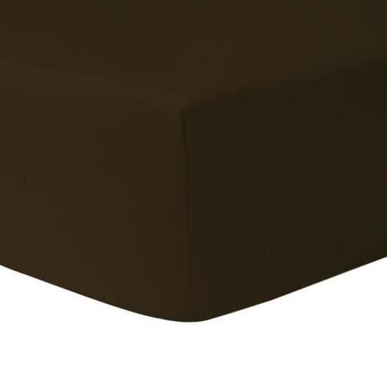 Drap Housse - HOMEROKK - CHOCO - 200 x 200 cm - 100% coton - Grand bonnet 25 cm