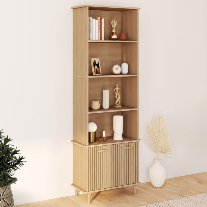 IDMARKET Etagère bibliothèque 4 niveaux avec placard JULIETTE lattes tasseau bois coloris chêne IDMARKET Etagère bibliothèque 4 niveaux avec placard JULIETTE lattes tasseau bois coloris chêne