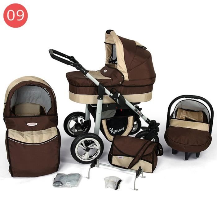 Poussette bébé combinée trio 3 en 1 SILVER avec nacelle siège auto et  accessoires KUNERT