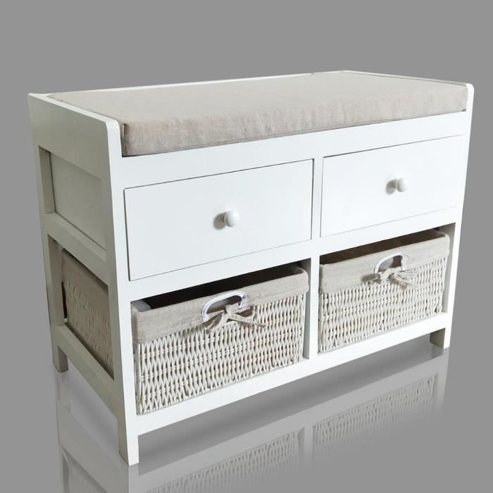 Banc De Rangement Avec Coussin Et 2 Cubes Meuble Blanc Achat Vente Meuble A Chaussures Banc De Rangement Avec Cous Cdiscount