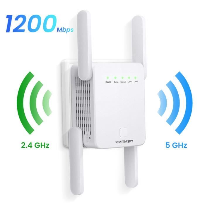 Repeteur WiFi Puissant 1200Mbps Amplificateur WiFi 5.8GHz & 2.4GHz Extender Double Bande Amplificateur WiFi -a2