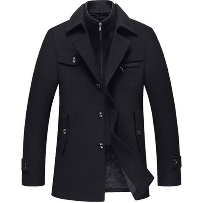 Caban Homme en Laine Casual Manteau Court Epaisse Vetement Automne