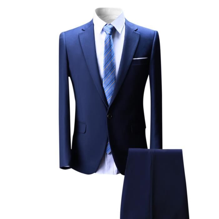 2018 Costume Homme 2 Pieces Mariage Slim Gris Bleu Bleu Achat