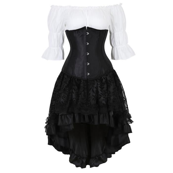 Robe Corset En Cuir Synthétique Pour Femme - Noir, Lacets Dos, Fermeture Éclair Devant - Tailles S à 6XL