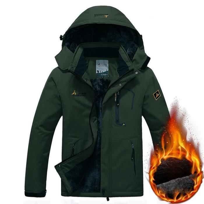 Parka homme a capuche amovible droit impermeable Blouson homme plus de velours epaississant revers a poches Vert militaire Vert militaire Cdiscount Pret a Porter