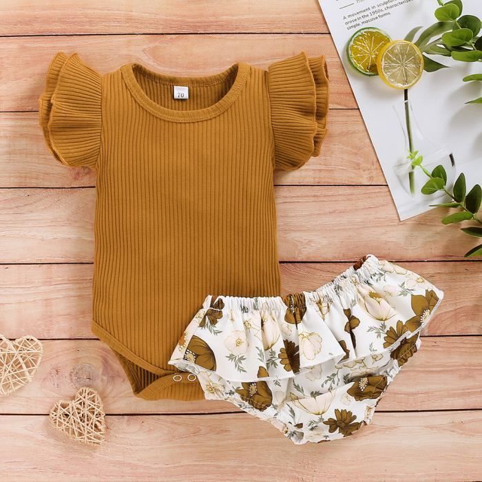 Body Bebe Barboteuse A Volants Pour Bebe Fille Short Imprime Floral Market2 Marron Marron Cdiscount Pret A Porter