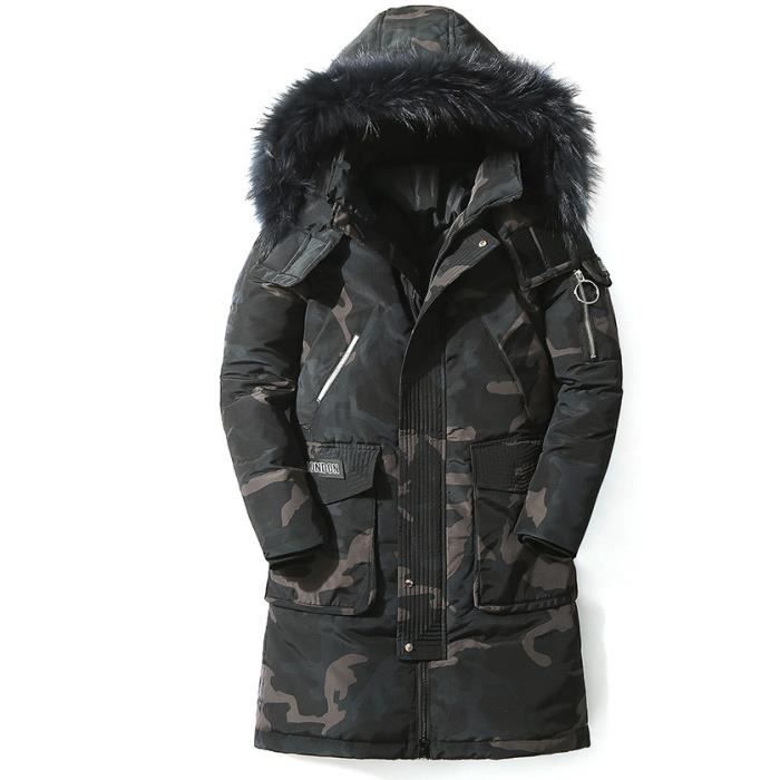 Funmoon Mi Longue Doudoune Homme Capuche fausse fourrure Chaud