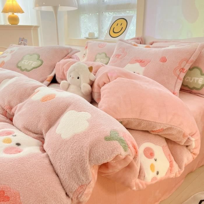 Housse de couette en polaire corail pour lit - ECELEN - Fille - Gris