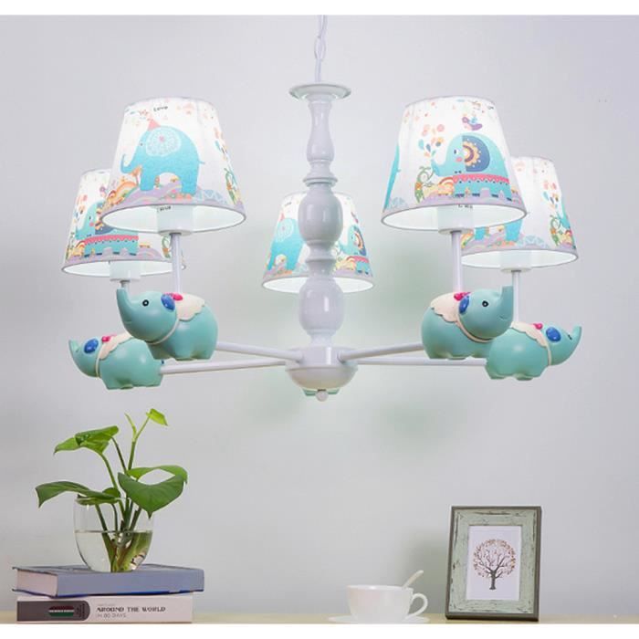 Suspension Plafonnier Enfant 5 Tetes Abat Jour En Tissu Decore De
