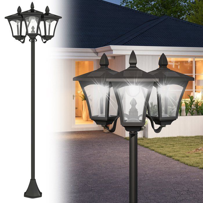 Lampadaire de jardin - Outsunny - extérieur LED solaire capteurs 3 abat-jours étanche IP44 - métal - H.1825 cm - noir