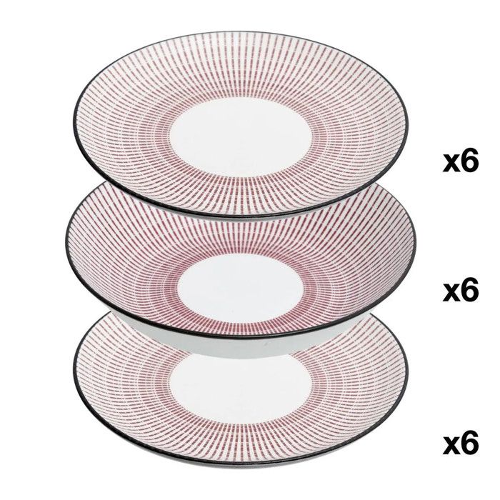 Service de Table 18 Pièces Lunis 27cm Rouge