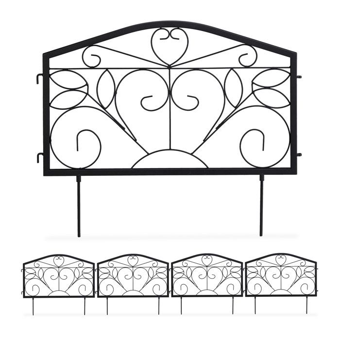 Relaxdays Bordure Potager 12 Éléments Fer Antique – Clôture Jardin Feuilles Romantiques 225 Cm, Noire Vintage Pour Massifs & Chemins