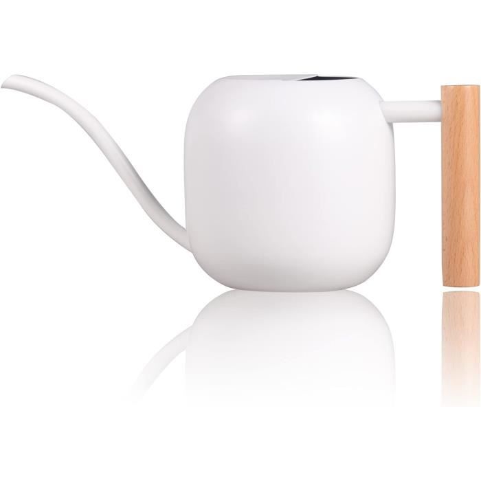 Arrosoir Intérieur En Acier Inoxydable - 1 Litre, Bec Long, Poignée Bois, Blanc, Pour Plantes D'intérieur, Design élégant