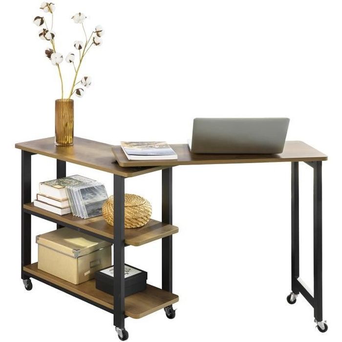 SoBuy FWT83-PF Table dappoint Rotative Table Console Mobile avec 2 étagères et 6 roulettes - 133 x 30 x 69 cm