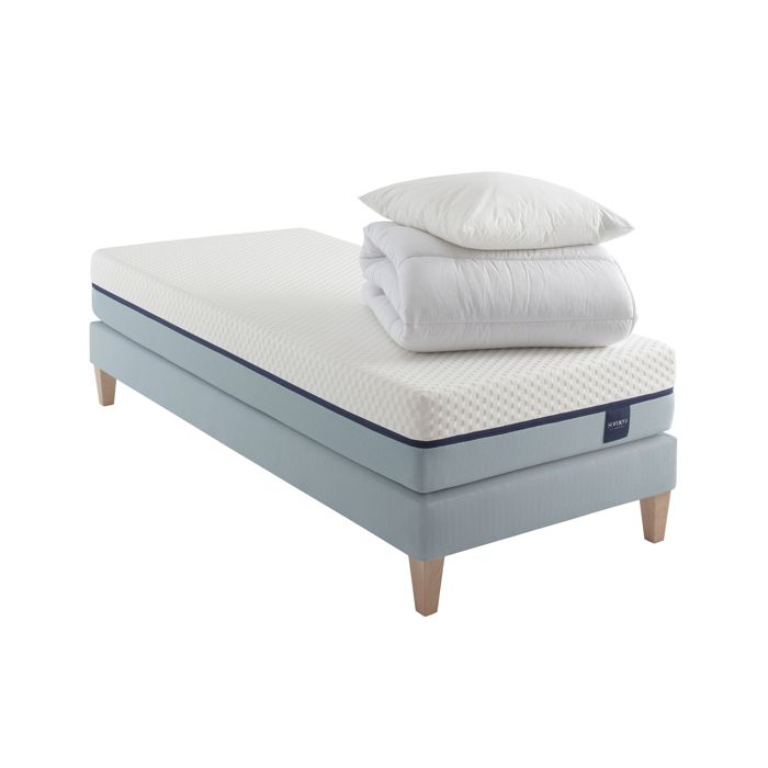 Ensemble matelas mémoire de forme sommier pieds couette et oreiller Songe 600 - SOMEO 120x190 - Blanc - Garantie 7 ans - Someo Ensemble matelas mémoire de forme sommier pieds couette et oreiller Songe 600 - SOMEO 120x190 - Blanc - Garantie 7 ans - Someo