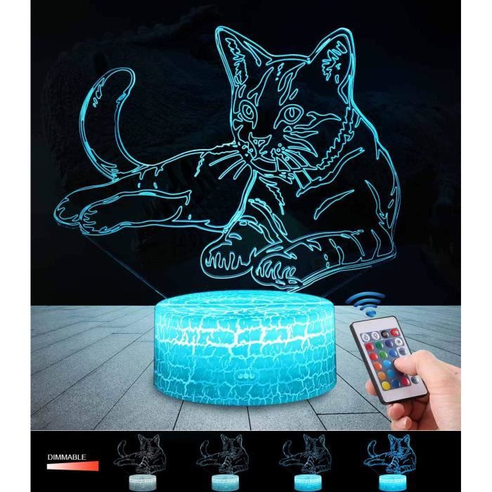 Chat 3d Lampe Avec Telecommande Led Eclairage 7 Couleurs Lumiere De Nuit Dimmable Tactile Decoration Cadeau Anniversaire Noel Cdiscount Maison