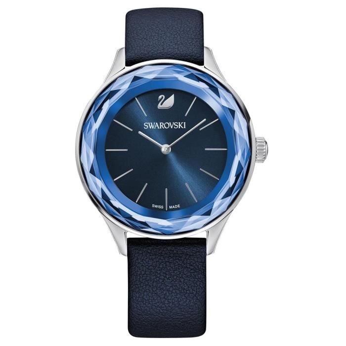 Swarovski Femme 36mm Bracelet Cuir Bleu Quartz Analogique Montre