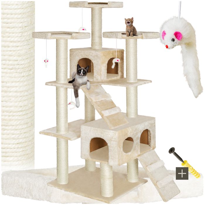 Tectake Arbre A Chat 186 Cm Knuti Tronc En Sisal 2 Cabanes 4 Souris 90 Cm X 75 Cm X 186 Cm Beige Cdiscount Animalerie