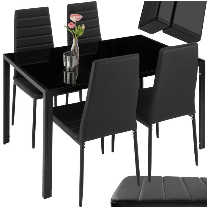 Lot de 9 table à manger et chaises - 140/180 x 80 x 75 cm - table avec