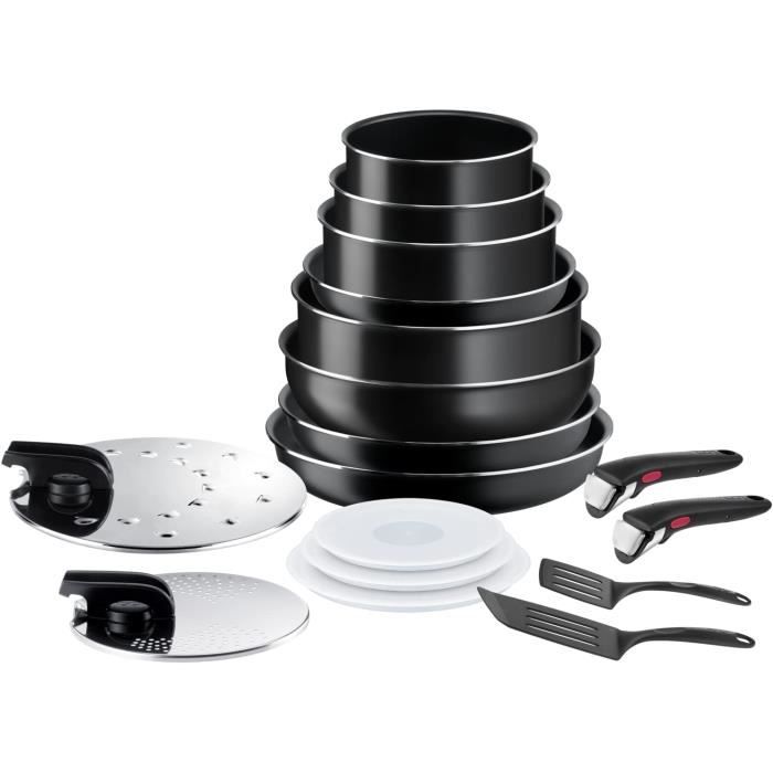 Tefal Ingenio Easy On Batterie de cuisine 17 pieces, Revetement antiadhesif, Indicateur de demarrage de cuisson, Base de diff