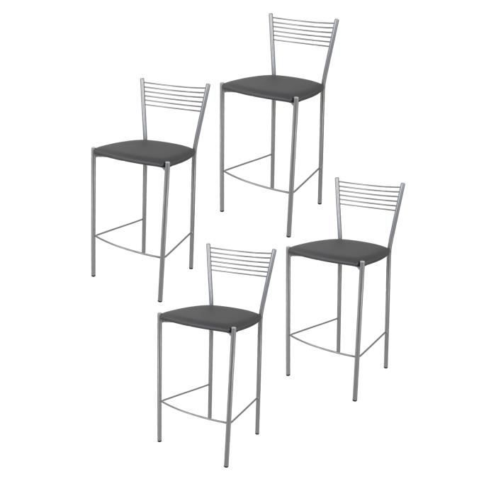Tommychairs - Set 4 tabourets bar ELEGANCE robuste structure en acier peindré en aluminium et assise en cuir artificiel gris foncé