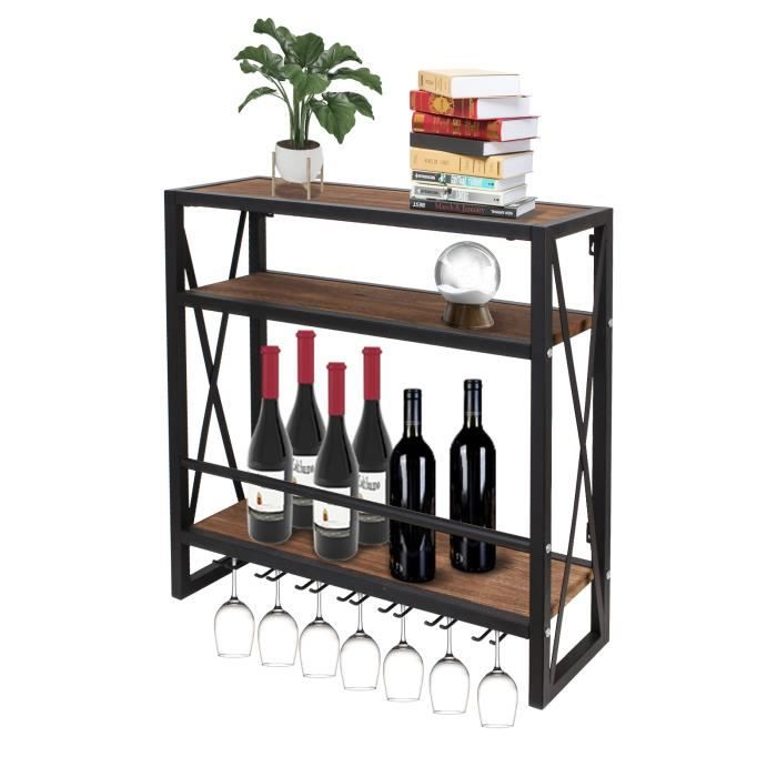 Etagère à bouteilles murale - TODECO - Rack mural 3 étages - 60x20x62 cm - Capacité 12 bouteilles - Métal & Bois