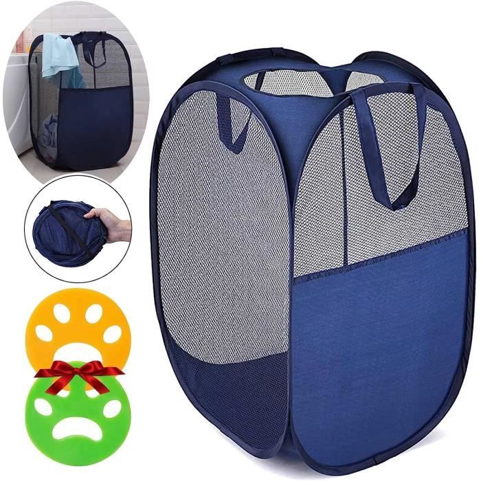 Panier à Linge Pliable Pop Up 2 Pièces Noir - Maille Respirante Grande Capacité