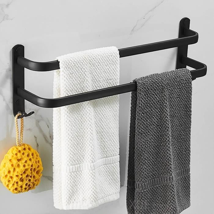 5 Pcs Porte Serviettes Salle de Bain sans Perage Noir Porte Serviette