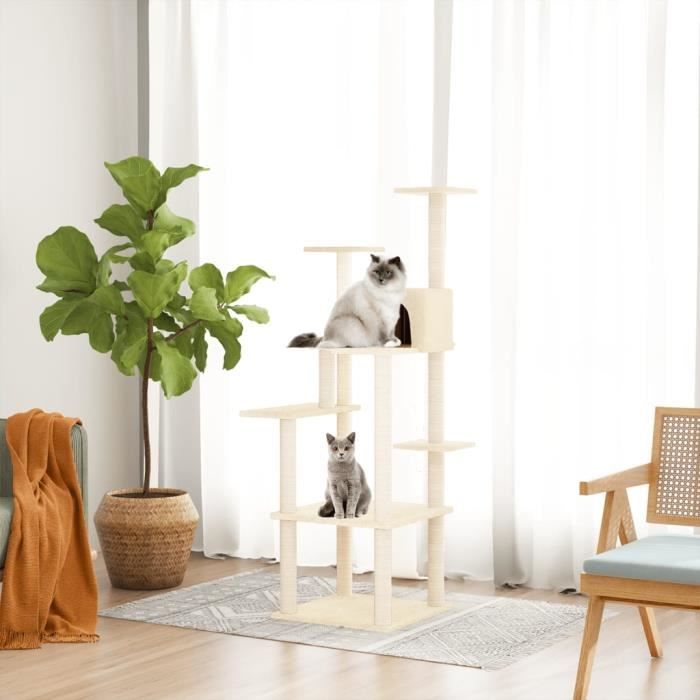 Meilleurs prix pour 171636  vidaXL Arbre à chat avec griffoirs en sisal Crème 153 cm