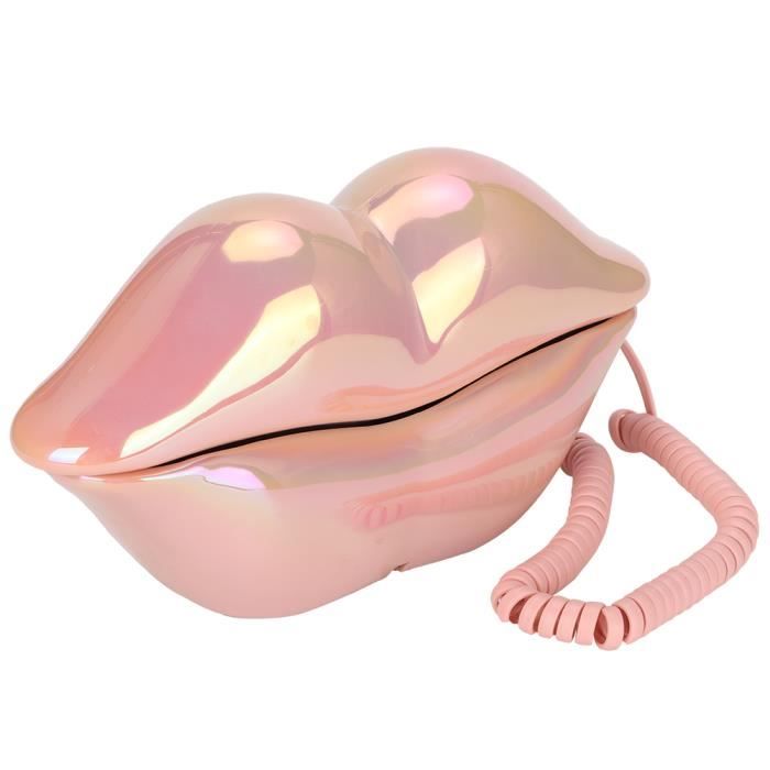 Téléphone Fixe à Lèvres Rose - Design Humoristique - Fonction Mémoire Des Numéros - Pour Décoration Bureau - 8
